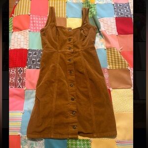 Corduroy overall mini dress jumpsuit dark academia librarian camel boho y2k